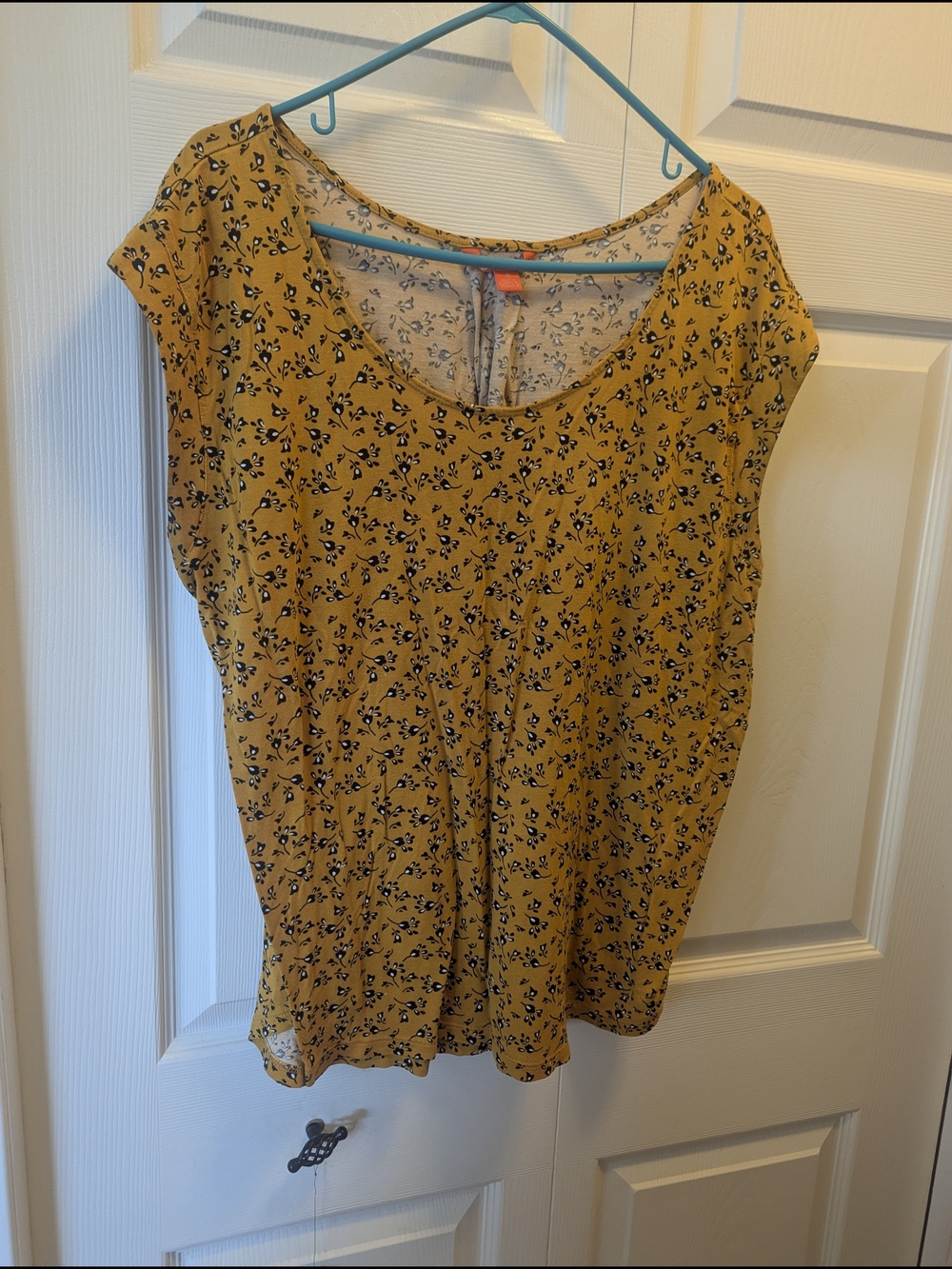 Joe Fresh Mustard Yellow Floral Scoop-Neck Top